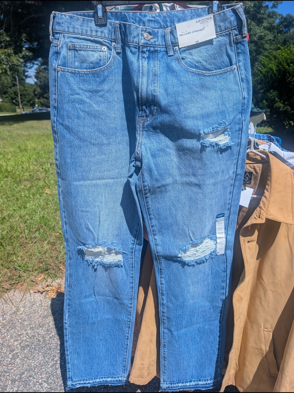 Arizona Jean Company Men’s Relaxed Light Blue Distressed Jeans